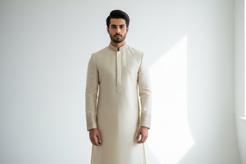 Create image of pakistani male model in kameez shalwar 